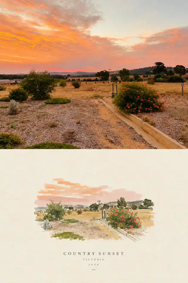 Country Sunset のミニマルなトラベルポスター例